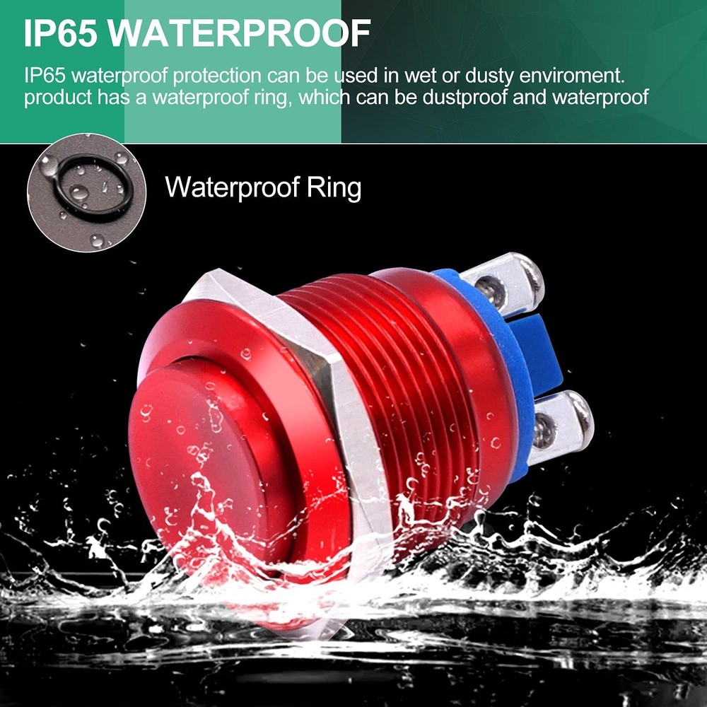 3A Waterproof Red Momentary Push Button Switch for Car Modification – 19mm
