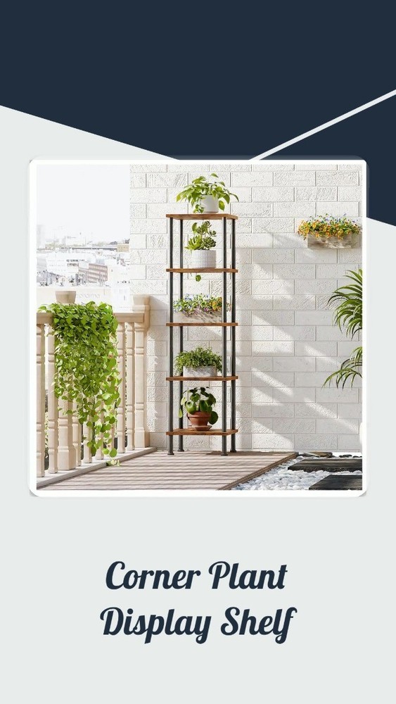 5-Tier Corner Shelf Stand - Tall Storage Display Rack for Small Spaces, Rustic B
