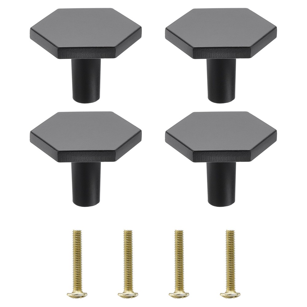 4 Pack Solid Knobs Hexagon Zinc Alloy Cabinets Knob with Screw M4 Black