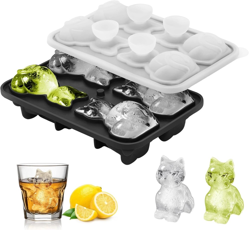 Silicone Ice Cube Tray,Cat 3D Large Ice Cube Molds for Whiskey,Cocktails,Wine,Ju