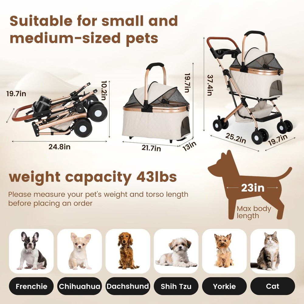 Dog Stroller for Small & Medium Dogs & Cats, Foldable Pet Stroller Wagon Carr...