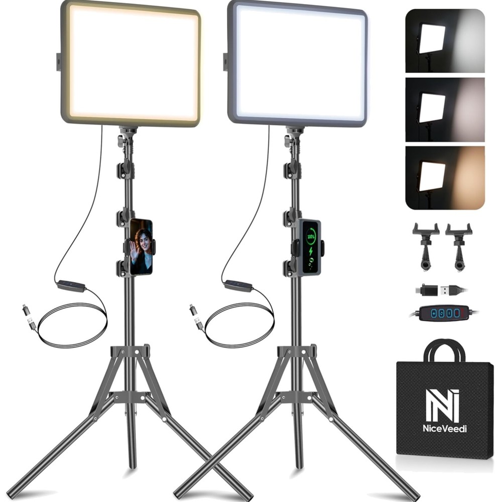 2-Pack LED Video Light Kit Dimmable Photography Studio Lighting with Tripod