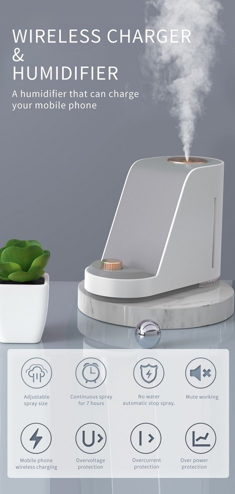 Adjustable Spray Size Wireless Charging Humidifier Over Voltage Protection