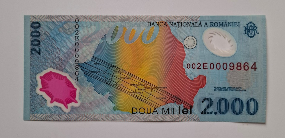 2000 lei 1999 UNC eclipse polymer with stamp