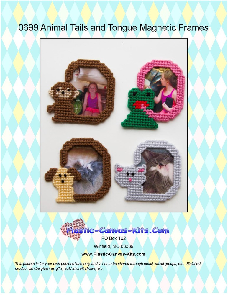 Animal Tails Magnetic Frames-Monkey, Cat, Dog Frog-Plastic Canvas Pattern or Kit