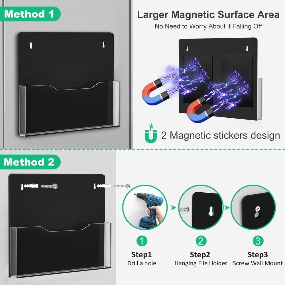 Folder Holder Letter Rack File Organizer 2Pack Magnetic Hanging Wall Mount
