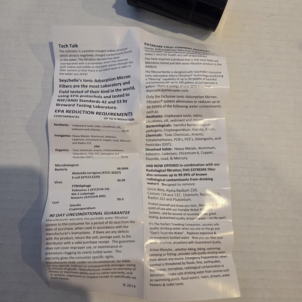 New SEYCHELLE IONIC ADSORPTION MICRON REPLACEMENT FILTER Water