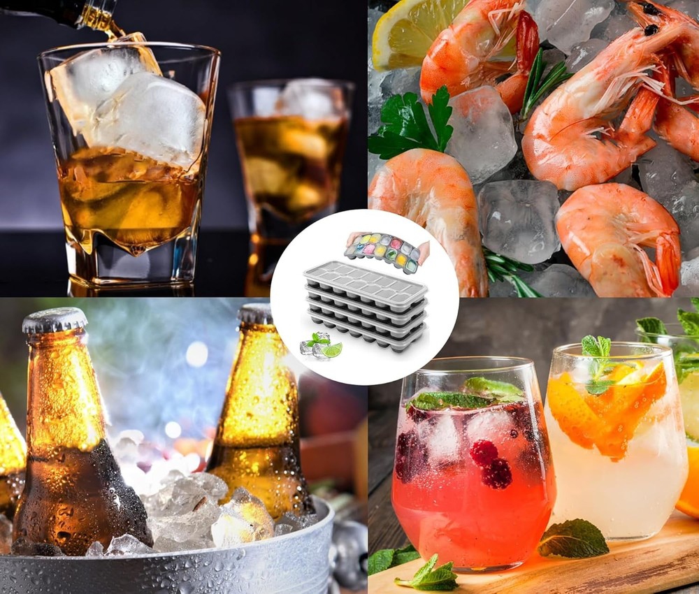 Silicone Ice Cube Tray, 8 Pack Easy-Release & Flexible 14-Ice Cube Trays with Sp