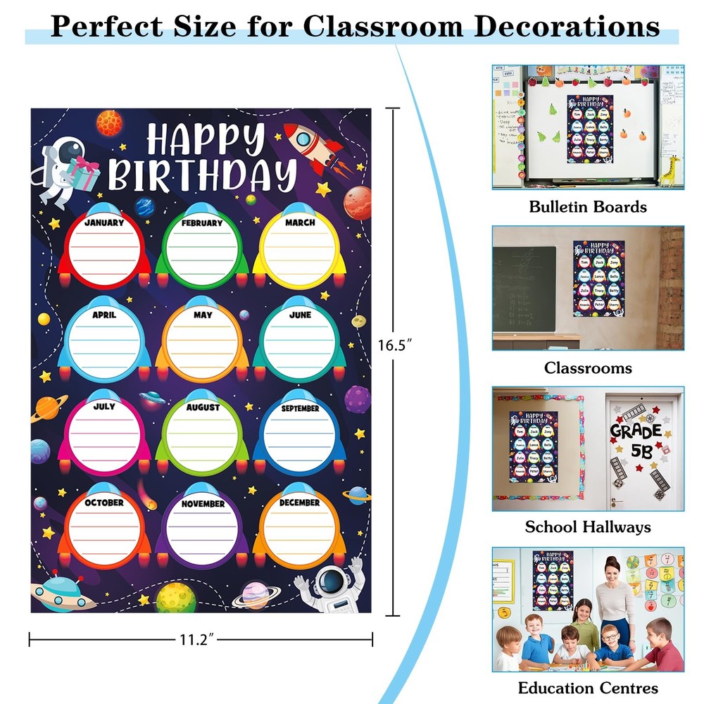 Outer Space Birthday Chart - Reusable Laminated Classroom Calendar for Bullet...