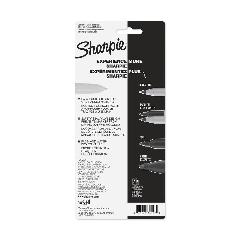 Sharpie Retractable Ultra Fine Permanent Marker Black 3 Pack