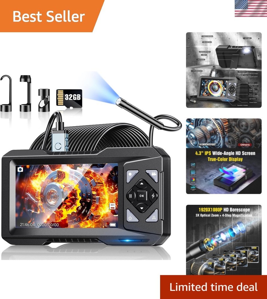 Comprehensive 1080P Endoscope Camera Kit - 4.3" IPS Display & 2 Adjustable LEDs