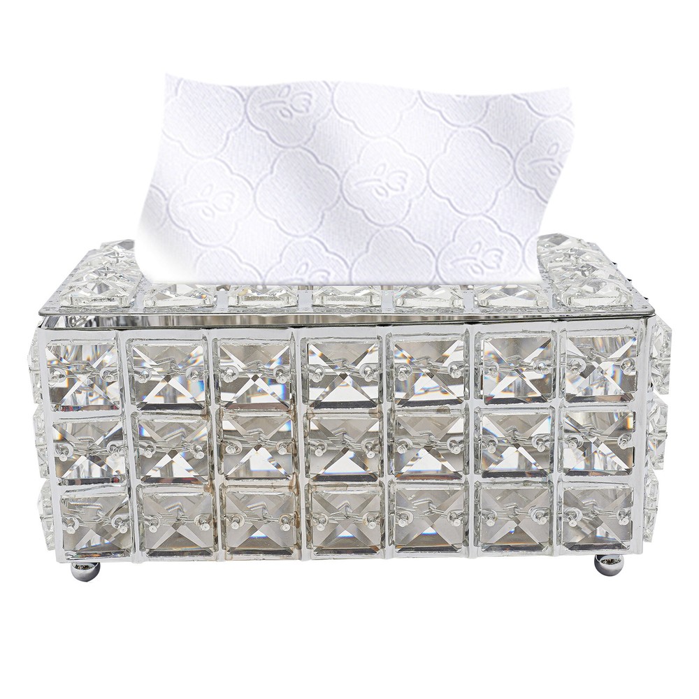 Crystal Tissue Box Rhinestone Rectangular Napkin Case Paper Tissue Holder Box