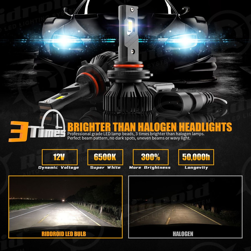RIDROID LED Headlight Bulbs Conversion Kit 9005 H11 High Low Beam with canbus