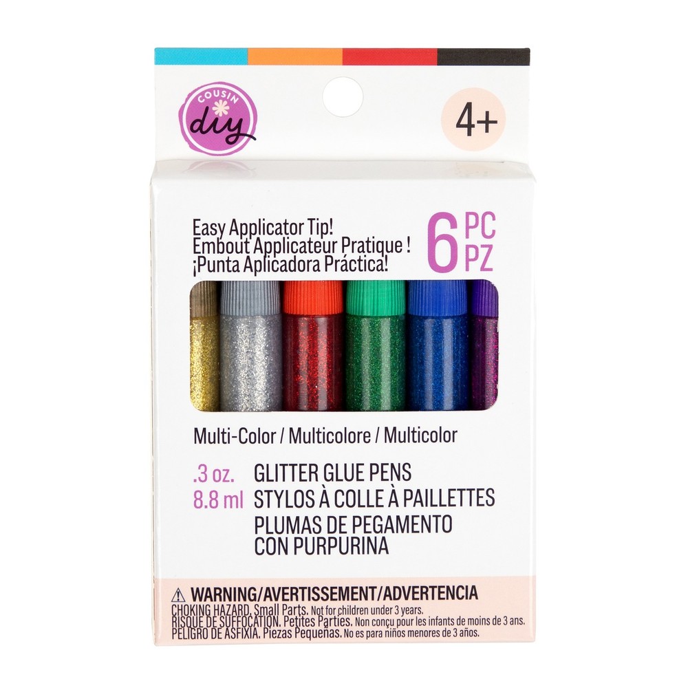CousinDIY Glitter Glue Pens 0.3oz 6/Pkg-Multi-Colored