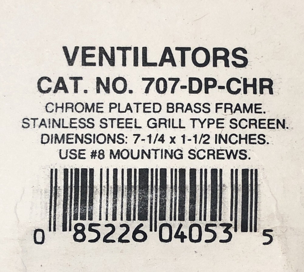 Ventilators Perko 707-DP-CHR Chrome Plated Brass S/S Screen **USA MADE**