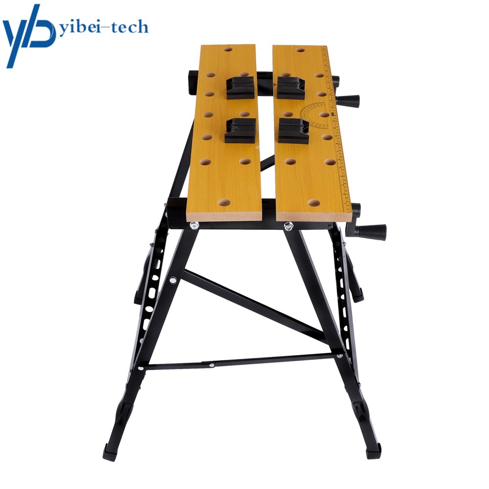 220lbs Capacity Adjustable Folding Workbench with Protractor & Built-in Ruler
