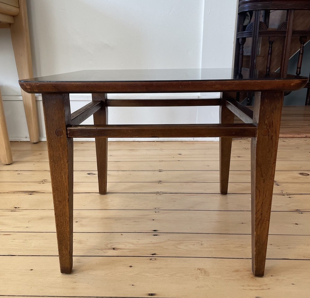 Vintage Lane Sequence Walnut Side Table MCM Black Laminate Top 1963