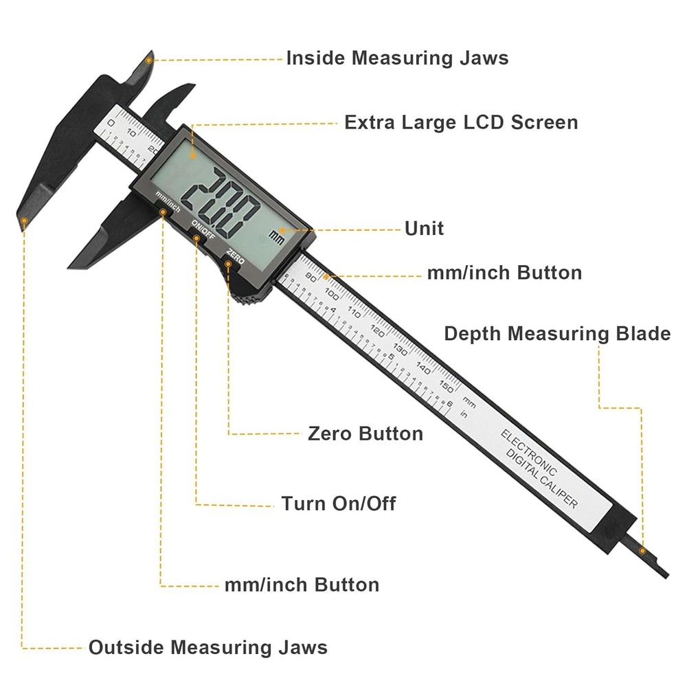 Smart 4-in-1 6-Inch Caliper with Automatic Shutoff and Large Screen - Easy Use