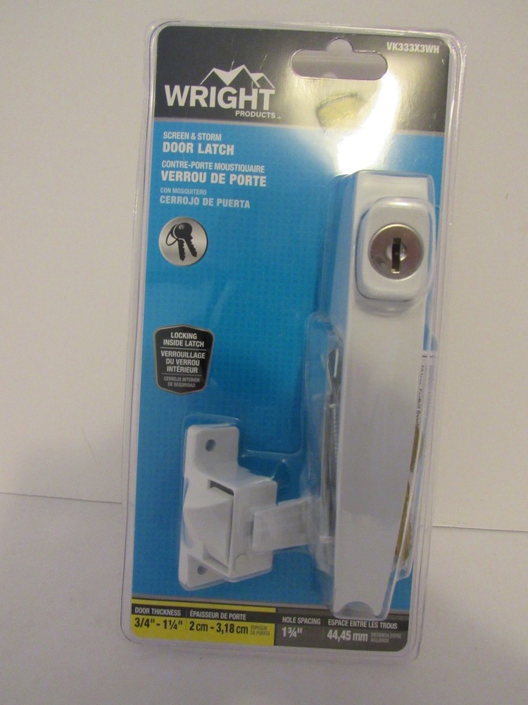 Wright Products VK333X3WH White Screen & Storm Door Latch with Key Lock Security
