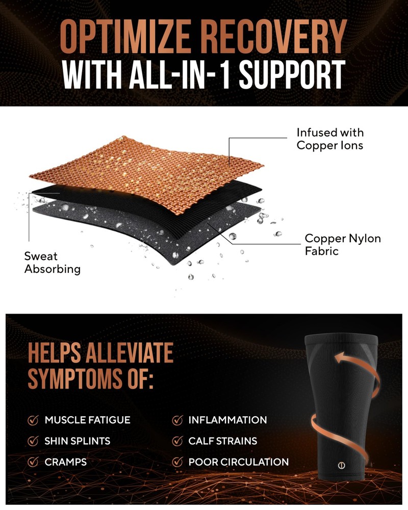 TheraCopper Copper Calf Compression Sleeve — Premium Copper Compression Shin Sle