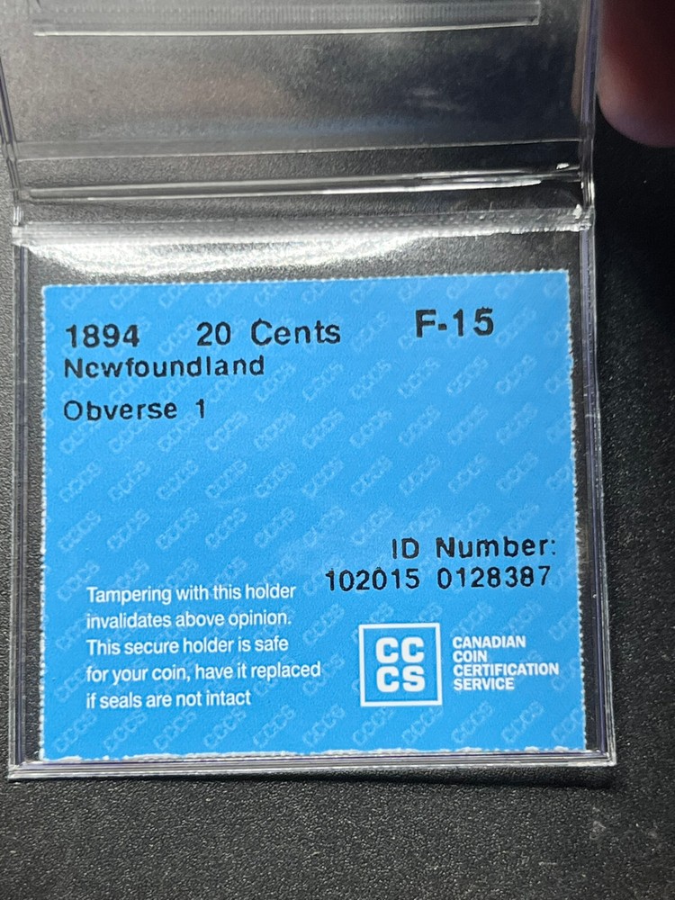 1894 NFLD 20 Cent CCCS Graded F-15