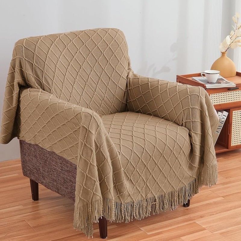 Decorative Knit Blanket Cozy Throw Warm Shawl Diamond Pattern Home Gift New