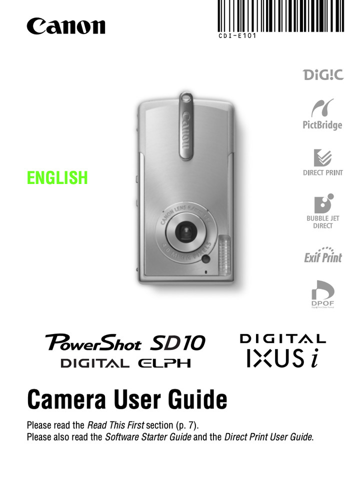 Canon POWERSHOT SD10 ELPH DIGITAL Camera User Owner Instruction Manual