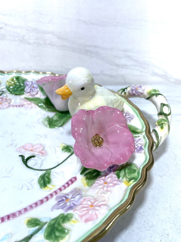 AVON Easter Springtime Embossed Serving Platter Dish Duck Flowers 2001 Vintage