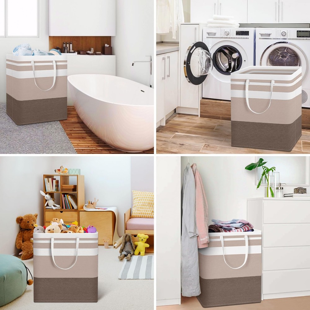 2-Pack Large Laundry Basket Waterproof Freestanding Laundry Hamper Collapsibl...