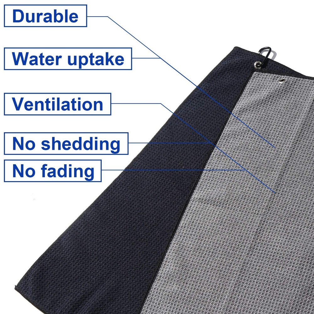 2 Pack 16" x 24" Tri-fold Golf Towel Set, Microfiber Fabric Waffle Pattern To...