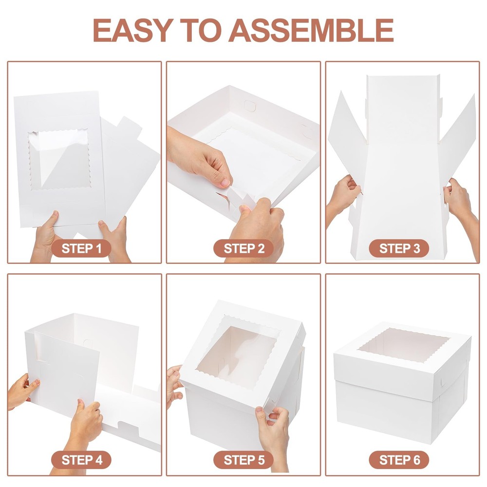 16pcs 14x10x6 Cake Boxes with Window Rectangle Quarter Bakery Boxes for Pastr...