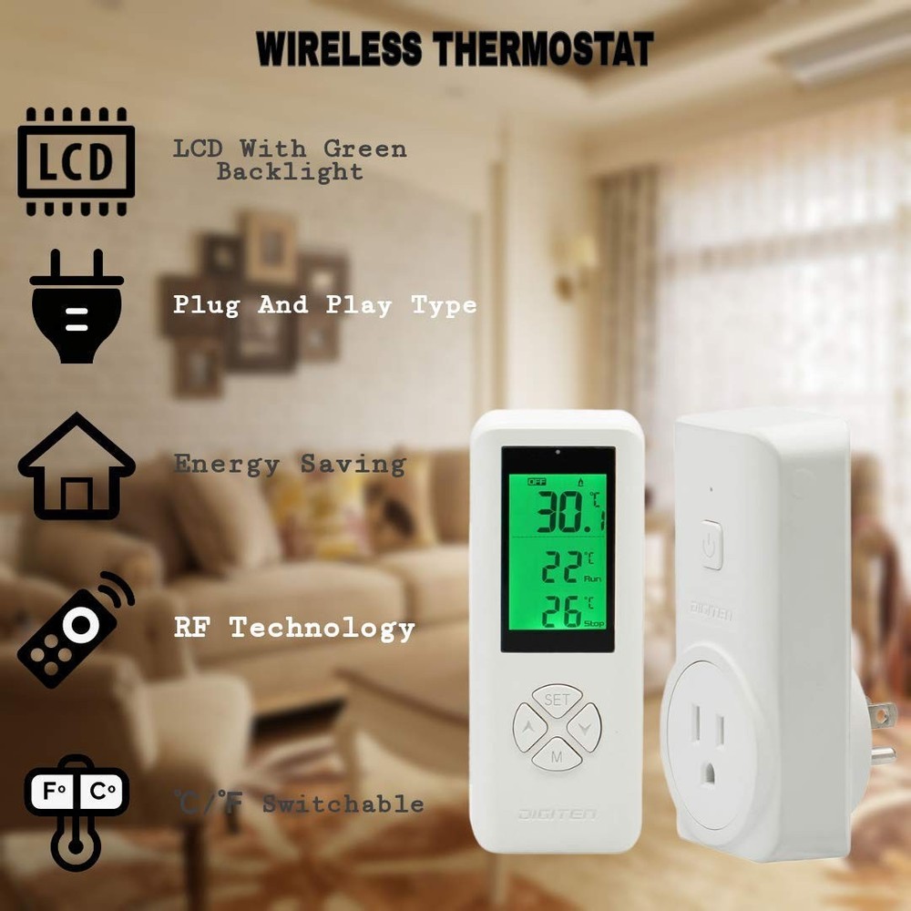 DIGITEN Wireless Temperature Controlled Outlet, Digital Plugin Thermostat wit...