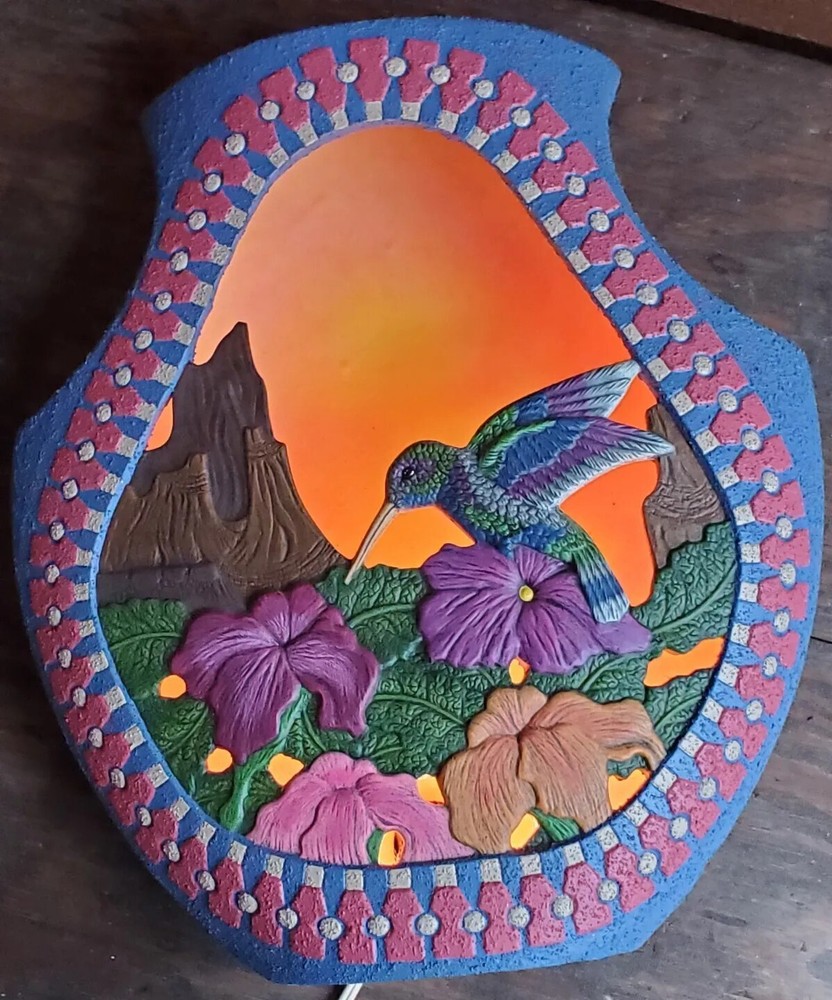 Handmade Hummingbird Southwest Shadowbox Lamp Signed 68" Cord Inline Switch