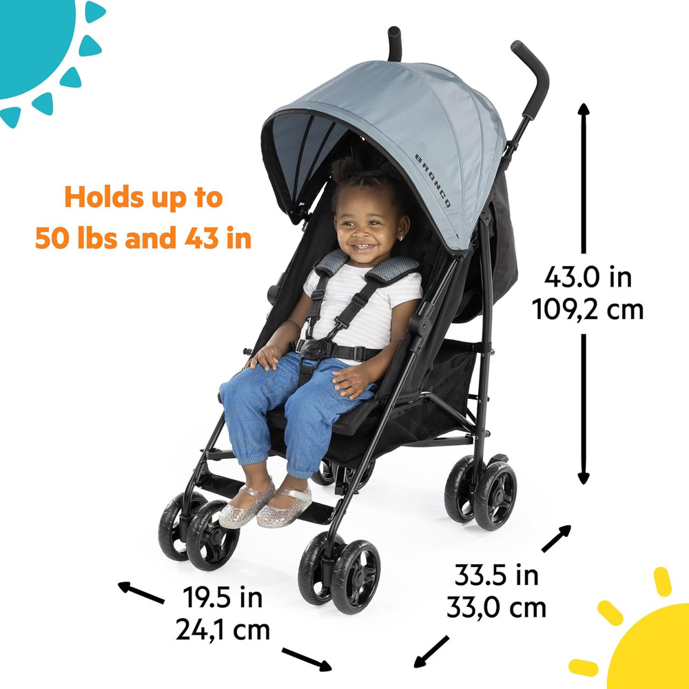 Bright Starts Ford Bronco Highgear Stroller, Lightweight & Foldable, Area 51 Blu