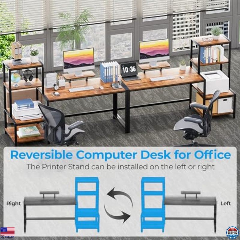 GreenForest Computer Desk 58 inch with Printer Shelf, Reversible Office Desk