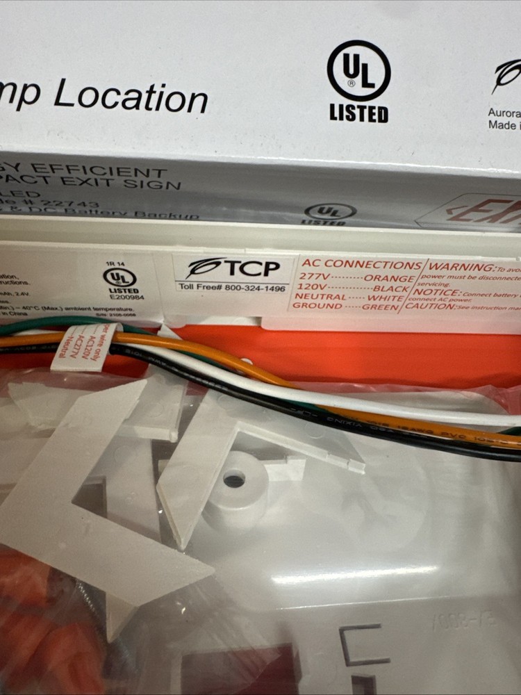 TCP Energy Efficient Compact Exit Sign Red LED 22743 Battery Backup