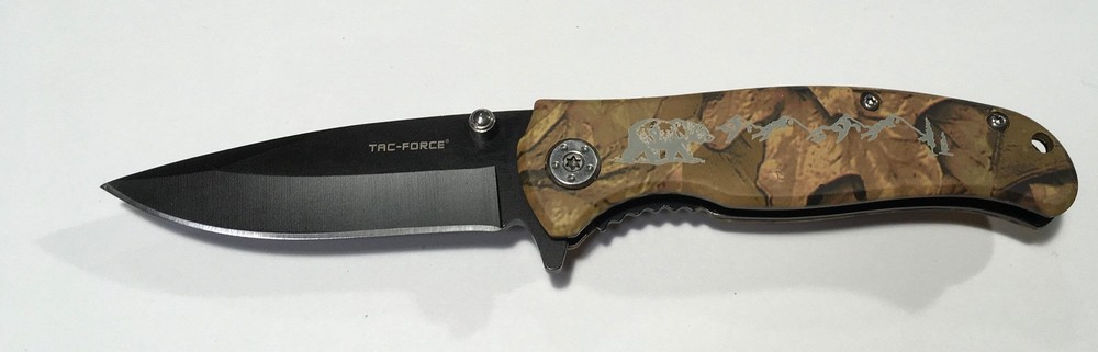 RITE EDGE Camo 3" Black Blade Folding Pocket Knife Custom Bear Design
