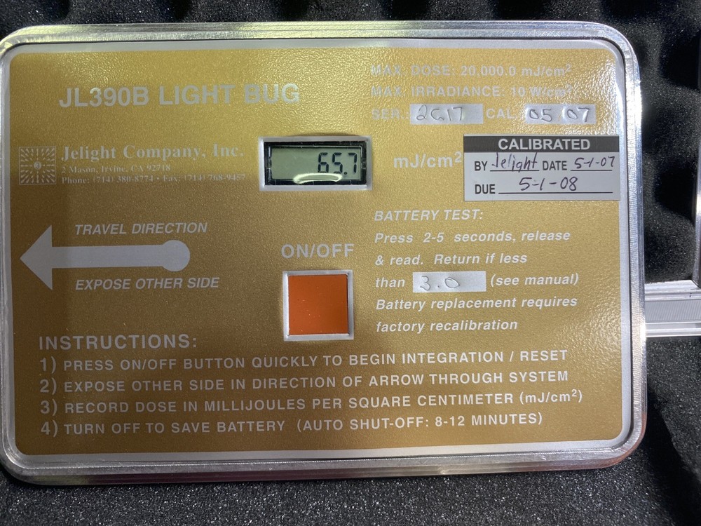 Jelight JL390B Light Bug, Light Intensity Meter, mJ/cm² dose meter w/ Case