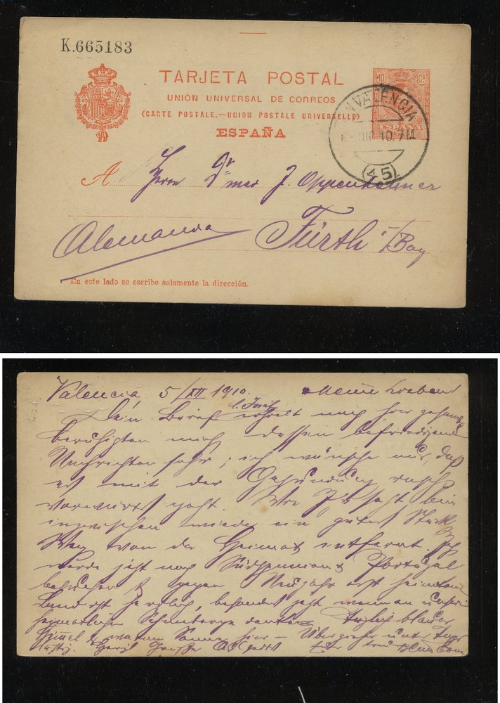 Spain  postal  card   1910  used         KL0503