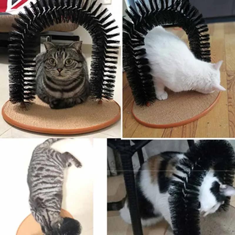 Interactive Cat Grooming Arch with Scratching Pad & Brush Toy