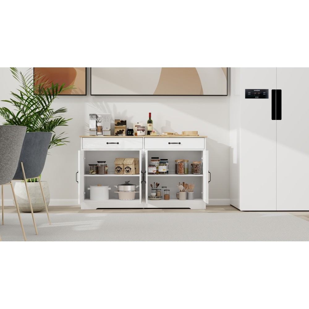 55.91" Buffet Cabinet - 2 Drawers, 4 Doors, Storage Sideboard for Dining White