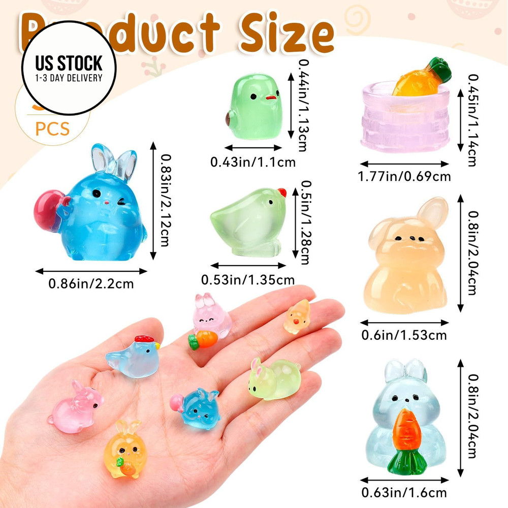 VICROIC 50 PCS Easter Luminous Mini Resin Figures, Tiny Small Multicolored
