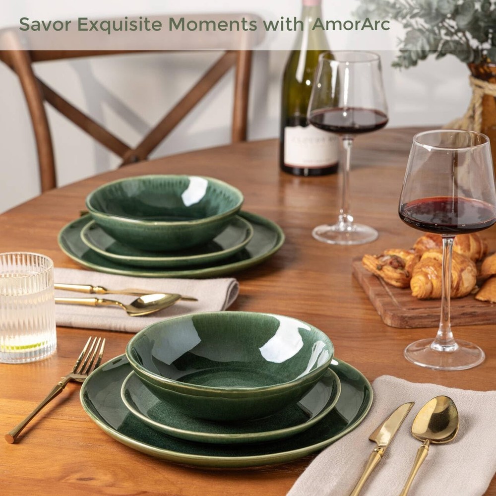 Ceramic Dinnerware Sets,Handmade Reactive Glaze Stoneware Plates and Bowls Se...