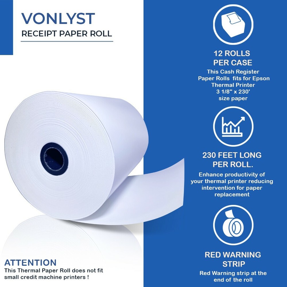 Vonlyst Receipt Paper Roll 3 1/8 x 230 for Epson Thermal Printer (24 rolls)