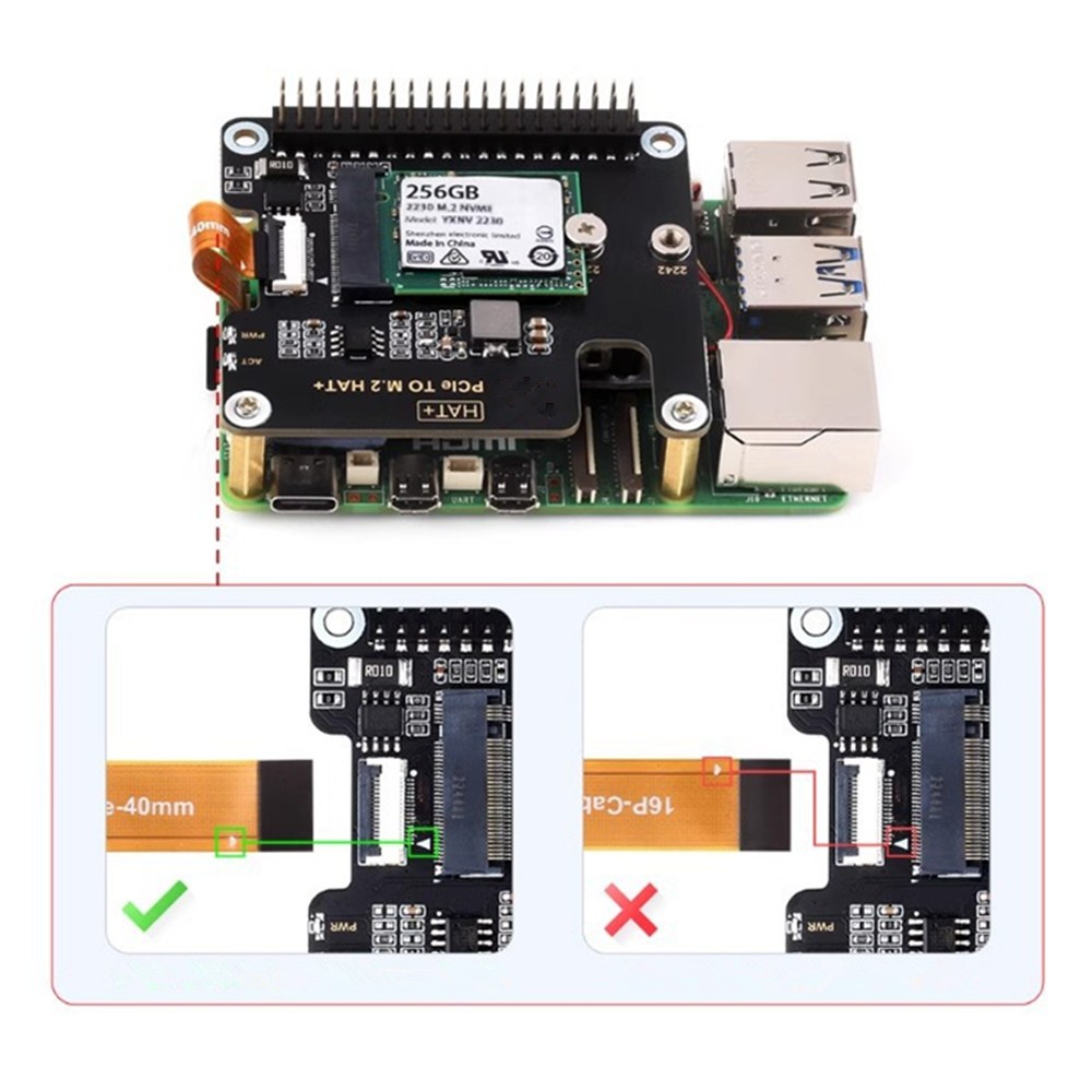 Pcie To M.2 Adapter Board Nvme Protocol SSD W/Cable For Raspberry Pi 5 Genera