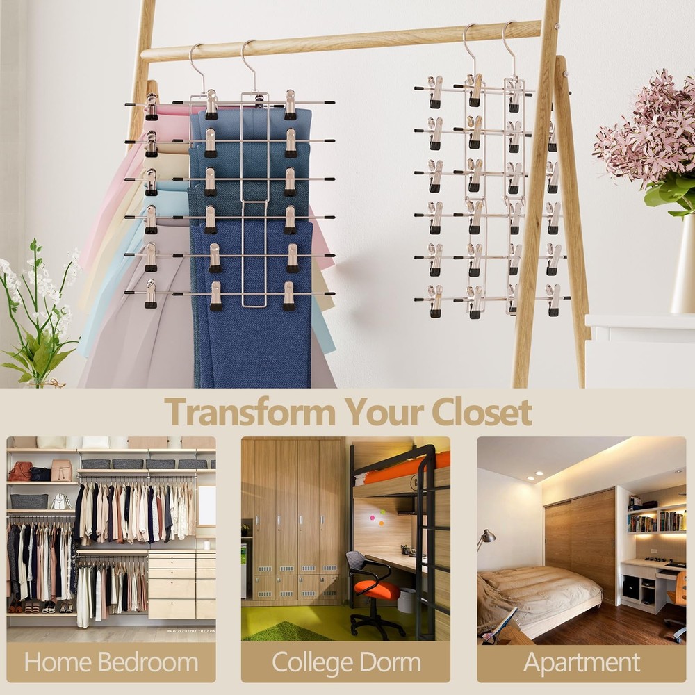 Pants Hangers with Clips,Space Saving Hanging Closet 1pack, Silver