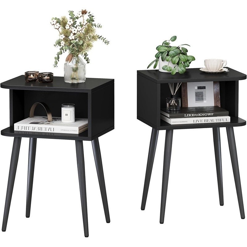 Multi-Functional Nightstand End Table W/ Storage Easy Assembly Home Office Black