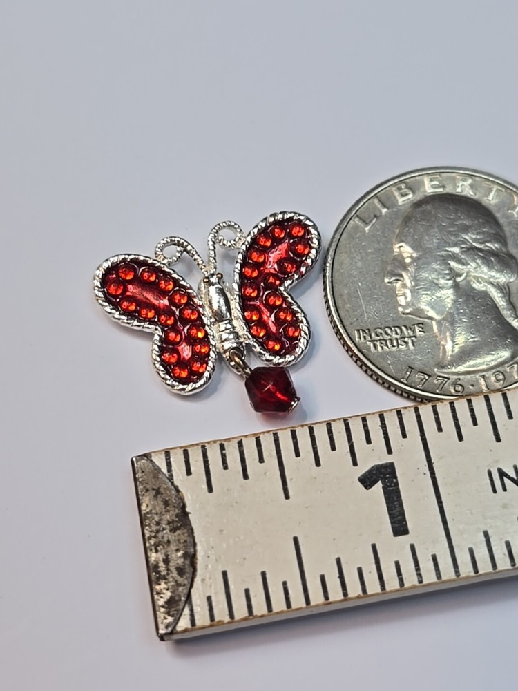 AVON Lapel Pin Red Butterfly Dangling Bead