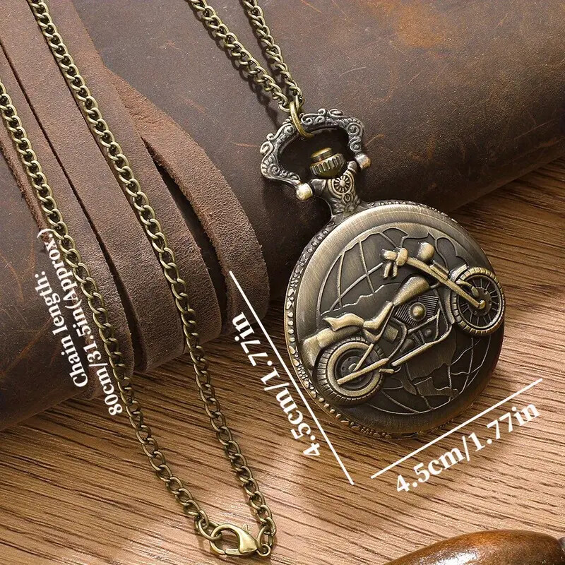New Analog Quartz Pocket Watch Bronze Motorcycle Pattern Design