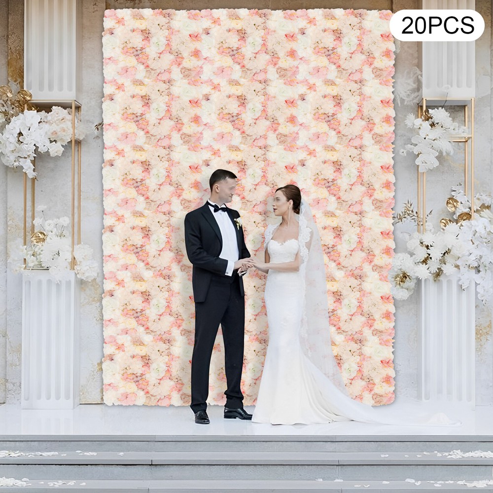 20 Pieces Flower Wall Panel Artificial Floral Backdrop Wall Decoration Backdrop